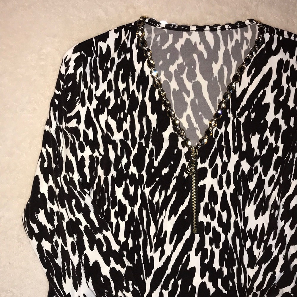 Michael Kors | Animal Print Jeweled ZipUp Blouse